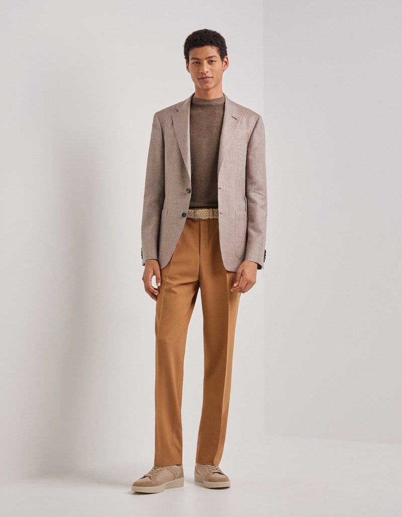 Canali WALNUT WOOL, SILK AND LINEN BLEND MODERN-FIT JACKET WITH HERRINGBONE PATTERN outlook