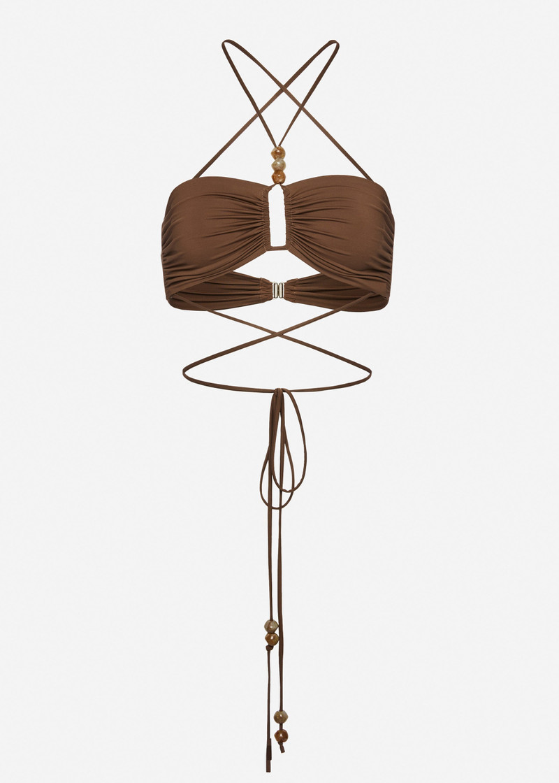 Criss-cross bandeau top in brown with beads 1