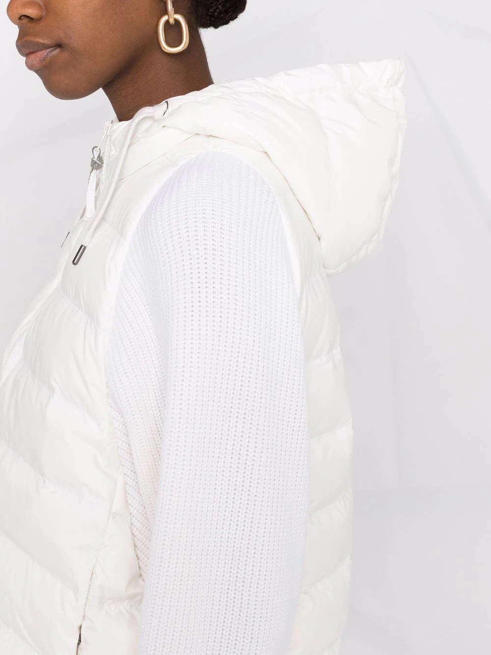 knitted-sleeve hooded puffer jacket - 5