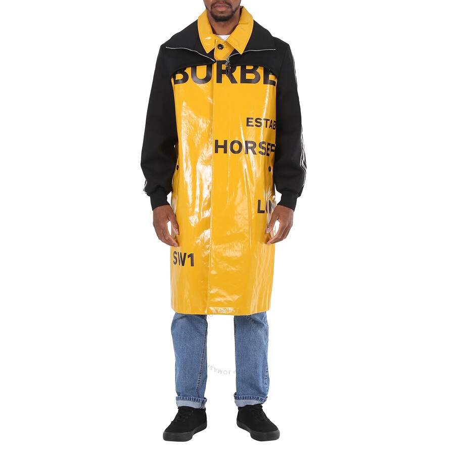 Open Box - Burberry Men's Yellow Norfolk Track Top Panel Horseferry Print Car Coat, Size Small - 3