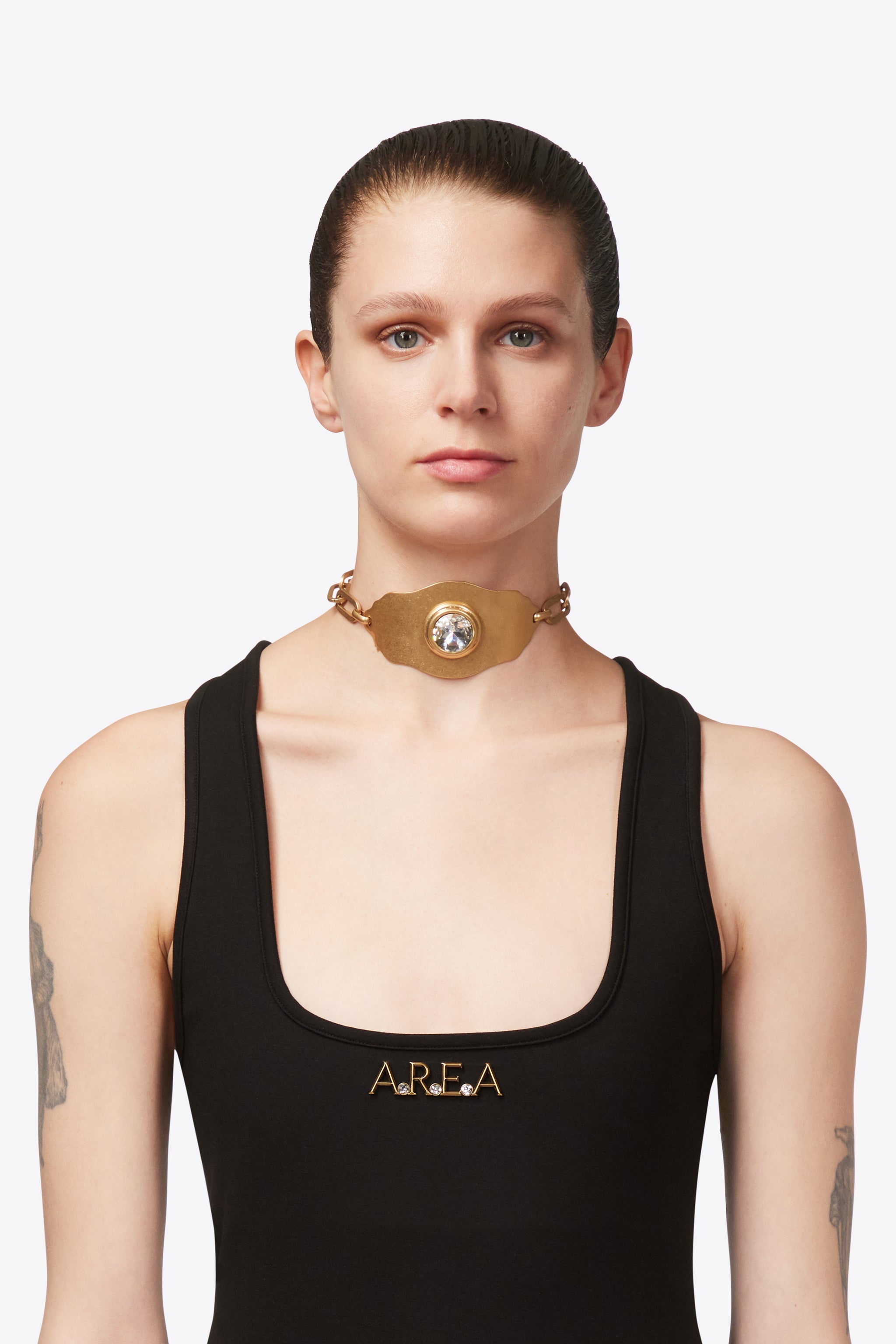 CRYSTAL CHAIN PLATE CHOKER NECKLACE - 2