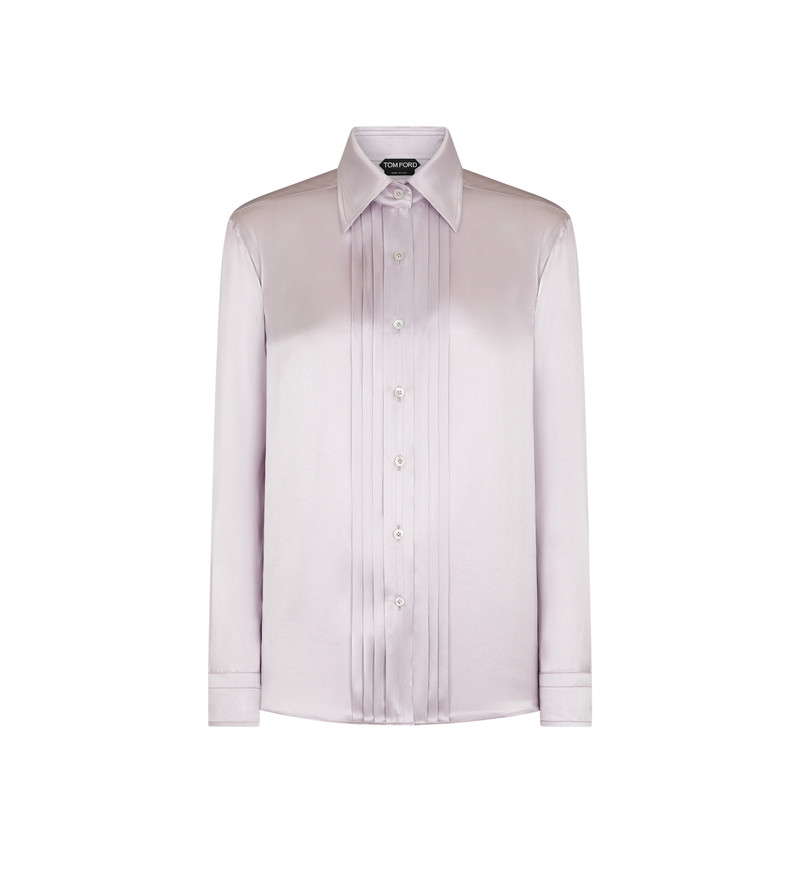 FLUID CHARMEUSE SILK SHIRT WITH PLISSE PLASTRON 1