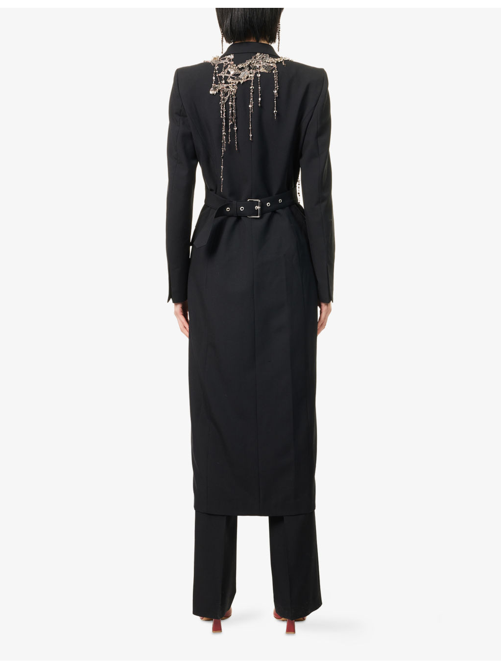 Embellished Notch-Lapels Wool-Blend Coat - 4