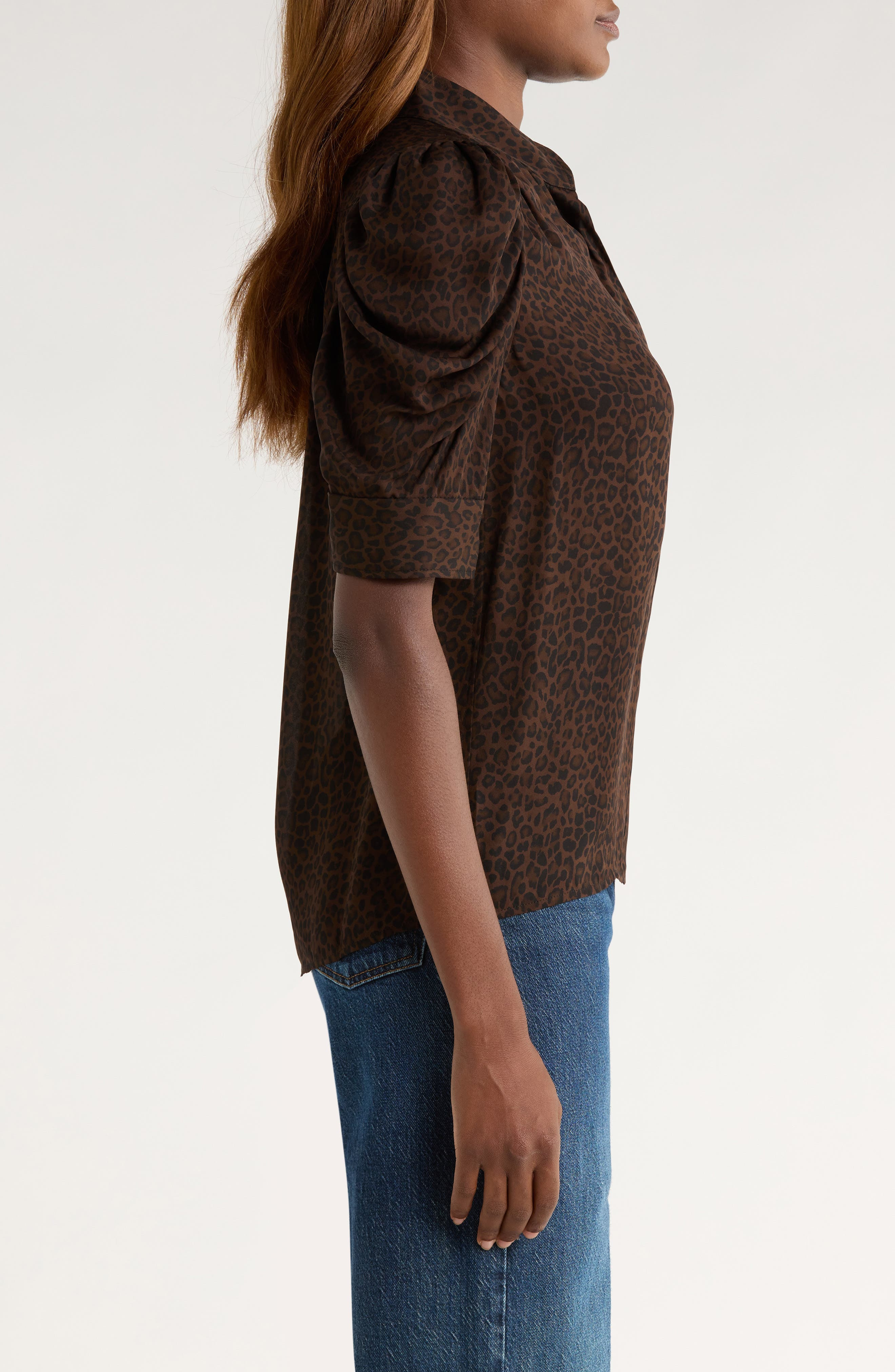 FRAME The Leopard Gillian Puff Sleeve Silk Top at Nordstrom - 3
