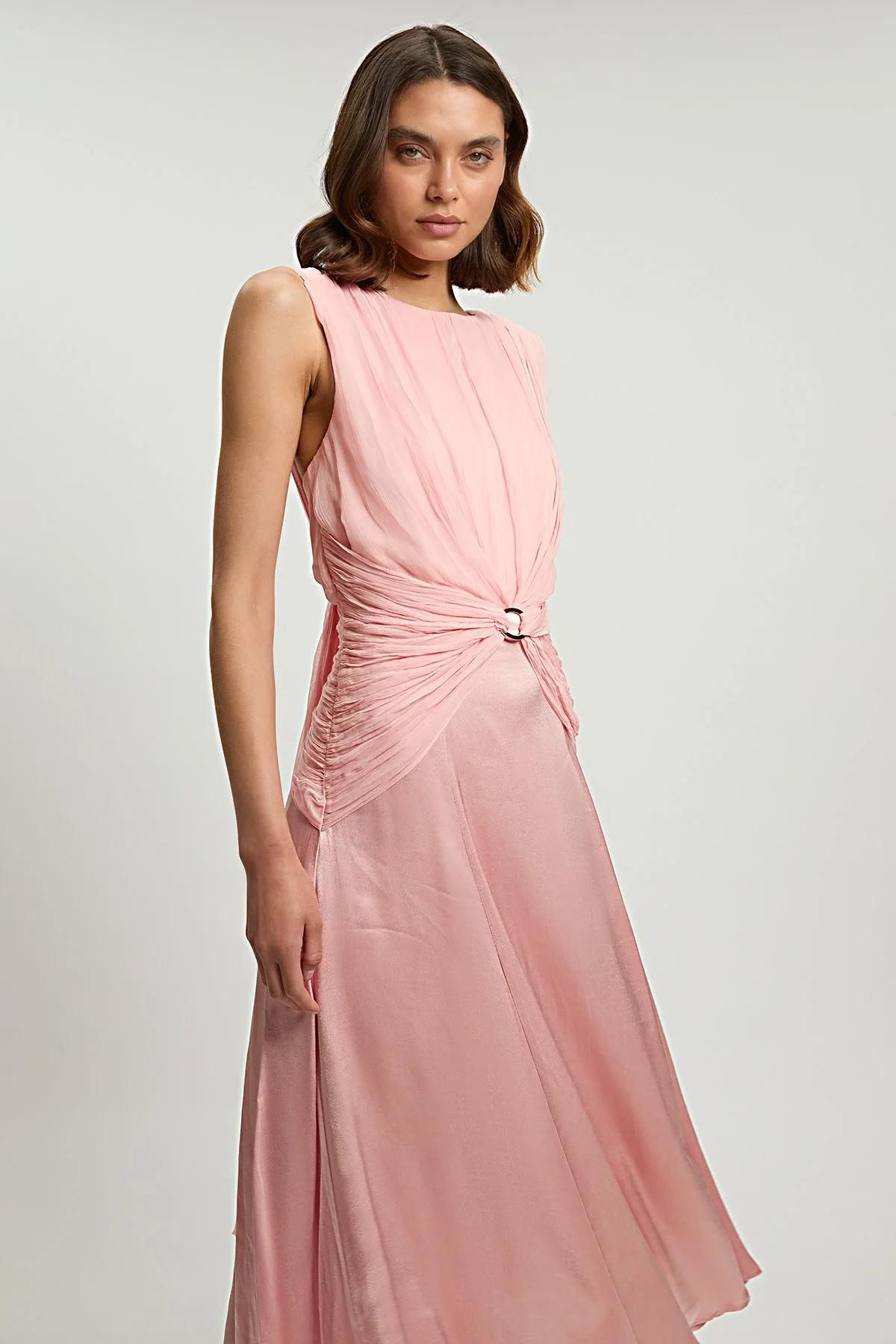 Viscose Georgette Ruffle Sleeveless Woven Midi Dress - 1