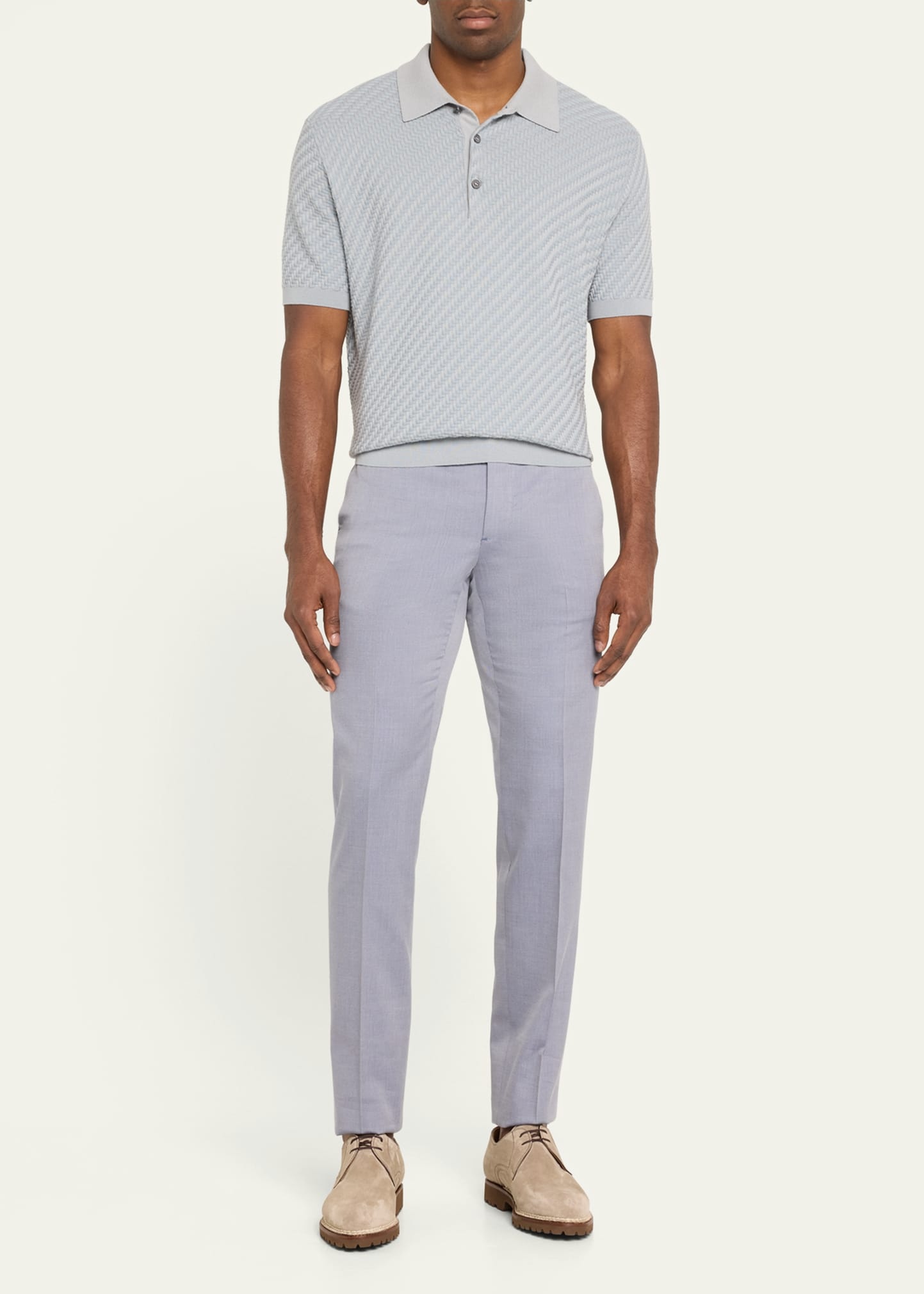 Men's Basketweave Stitch Polo Sweater - 2