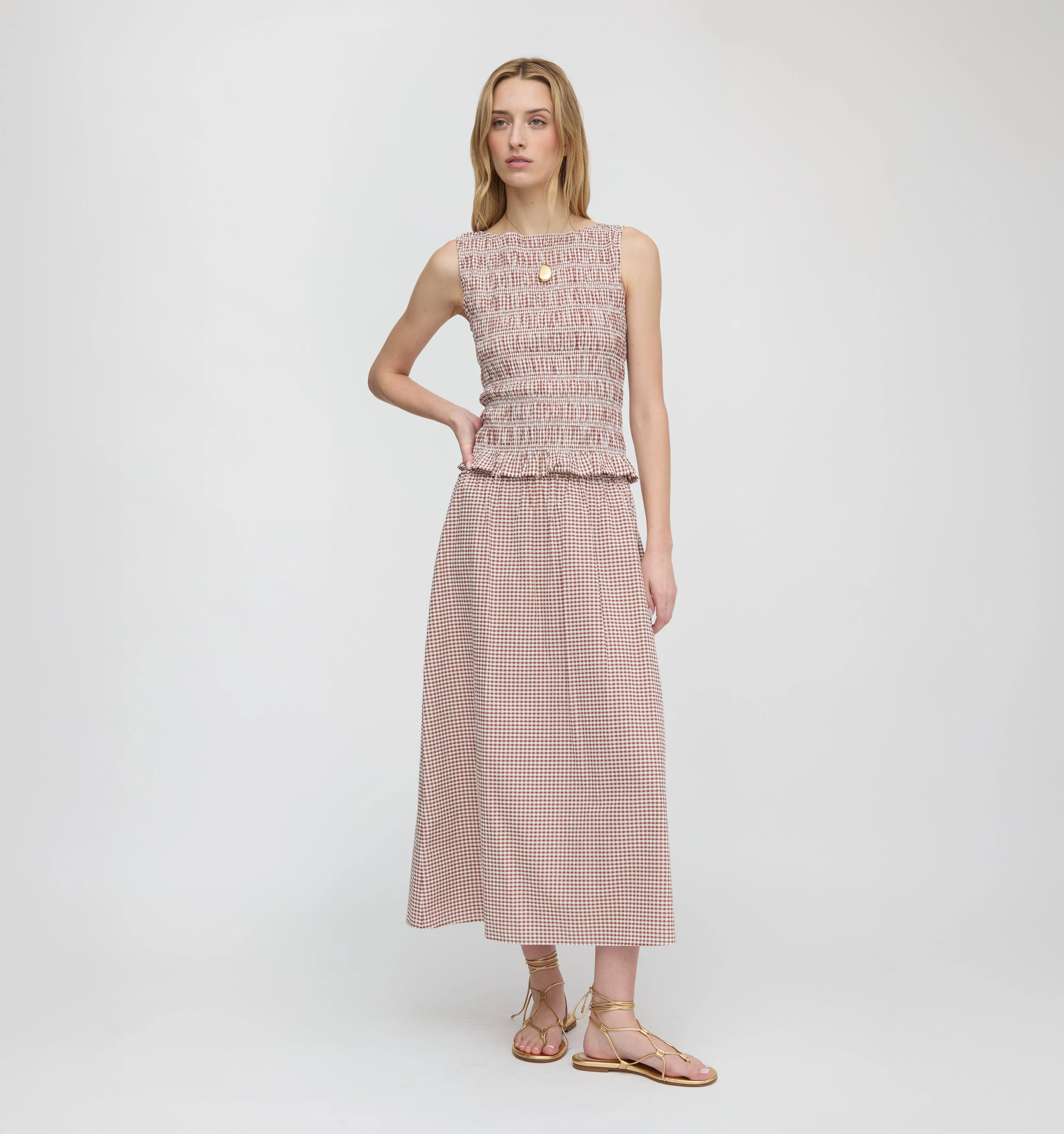 The Delphine Nap Skirt - Cognac Gingham - 1