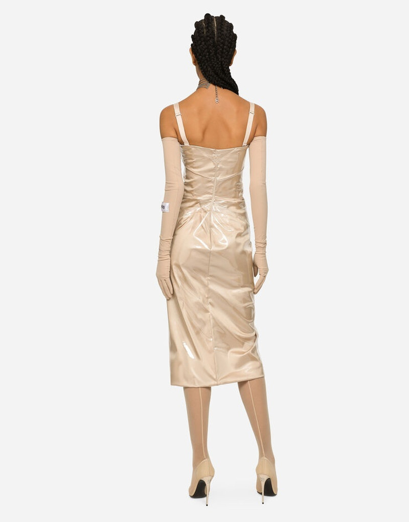 Long satin and PVC calf-length dress 3