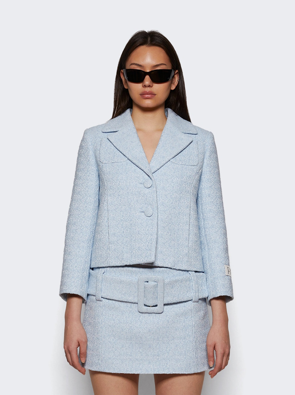 Short Tailored Jacket In Lightweight Organic Cotton Tweed Skylight Blue - 2