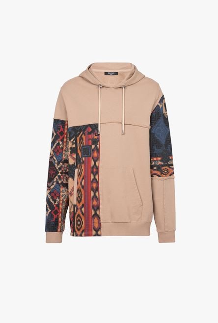 Beige cotton sweatshirt with multicolor patchwork print - 1