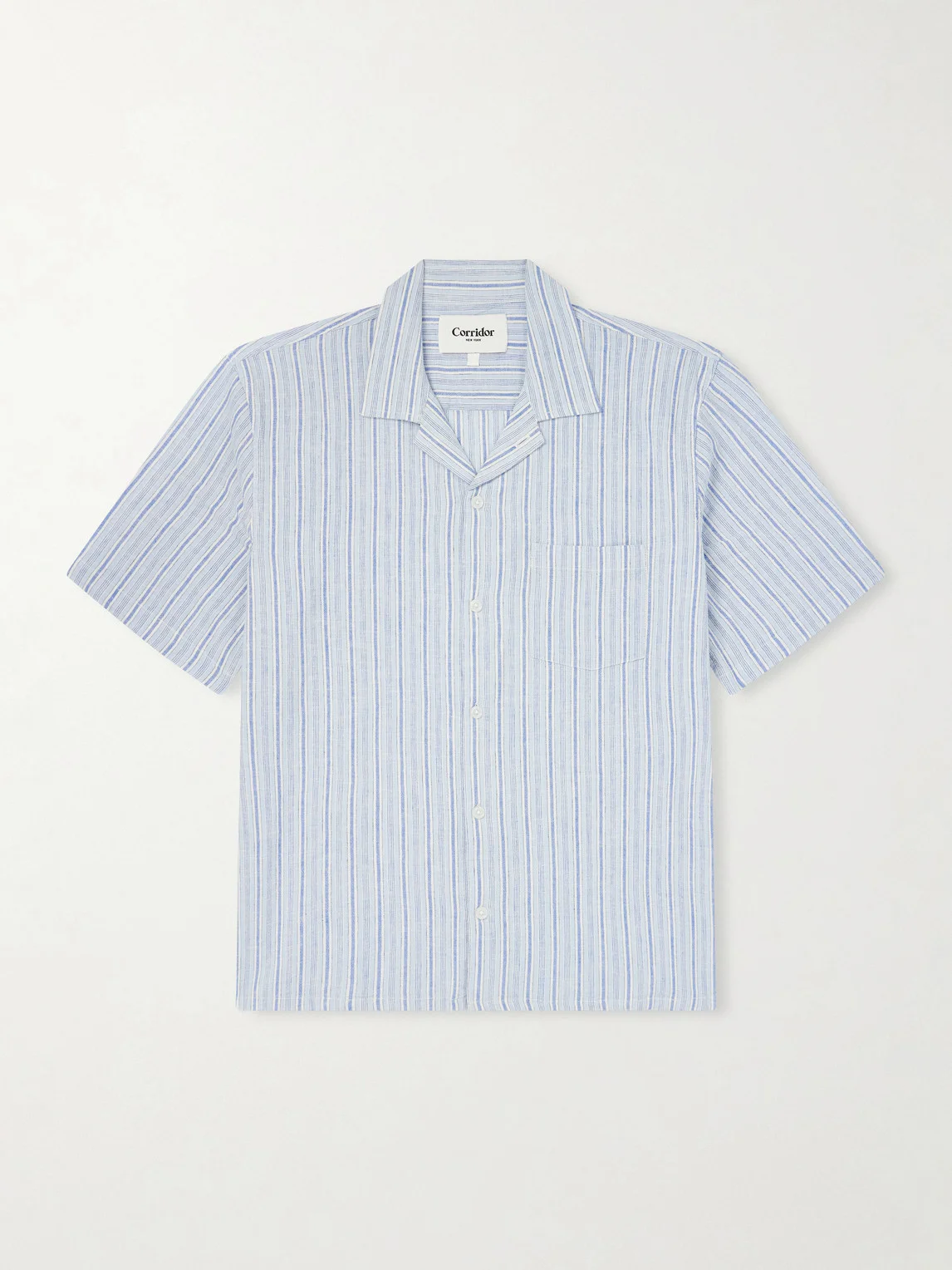 Convertible-Collar Striped Cotton and Linen-Blend Shirt - 1