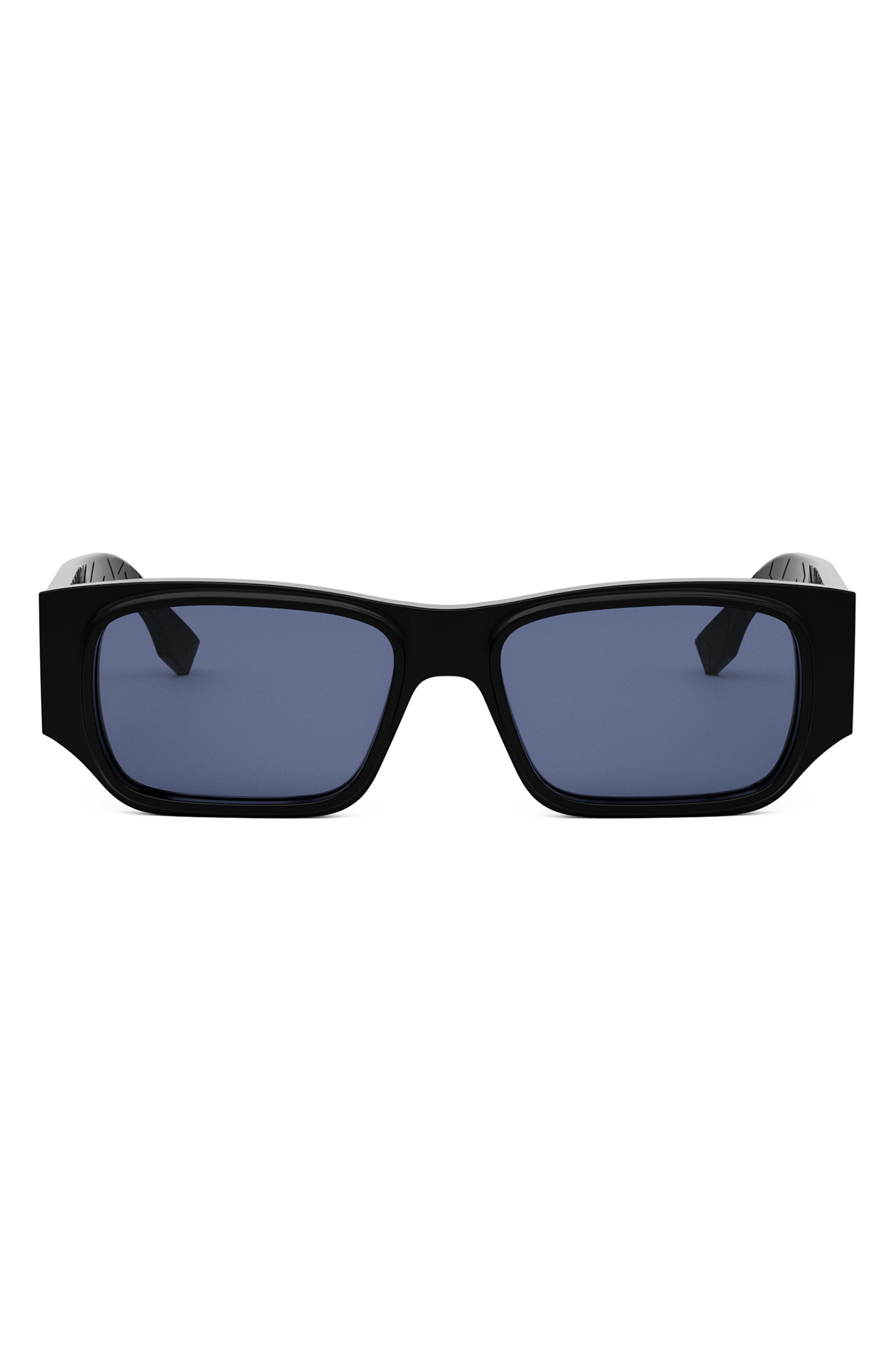 Fendi FF Squared 54mm Rectangular Sunglasses in Shiny Black /Blue at Nordstrom - 1