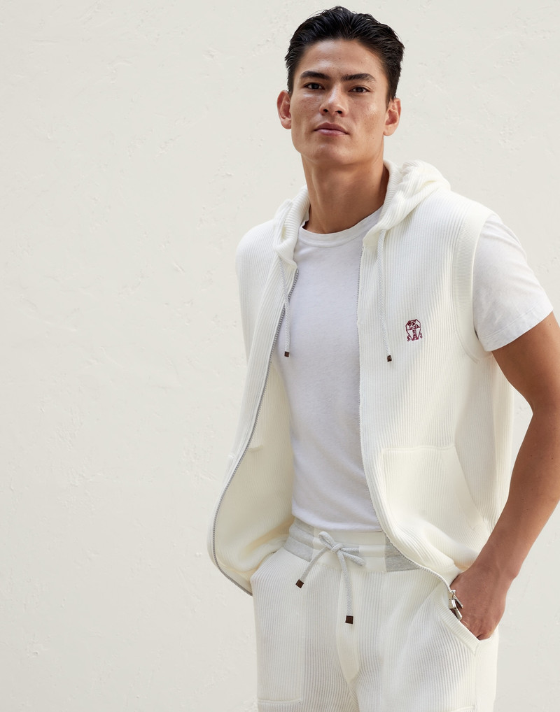 Cotton English rib sweater vest with zipper and hood 4