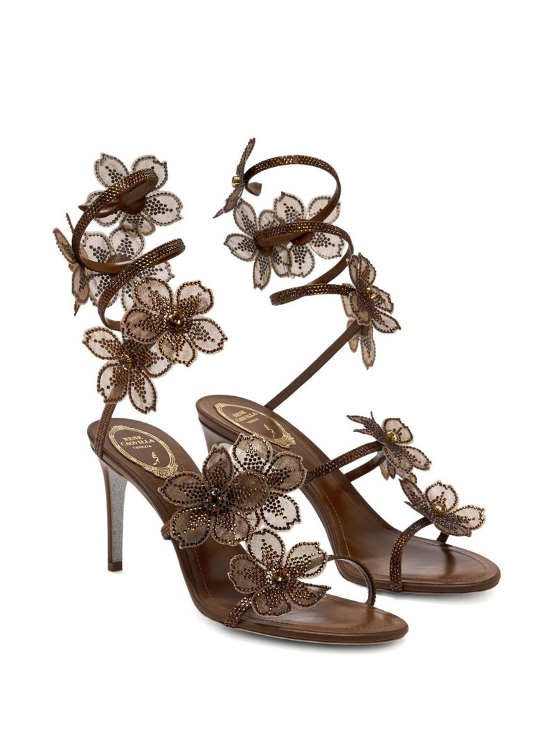 RENE CAOVILLA 80mm Floriane crystal-flower sandals outlook