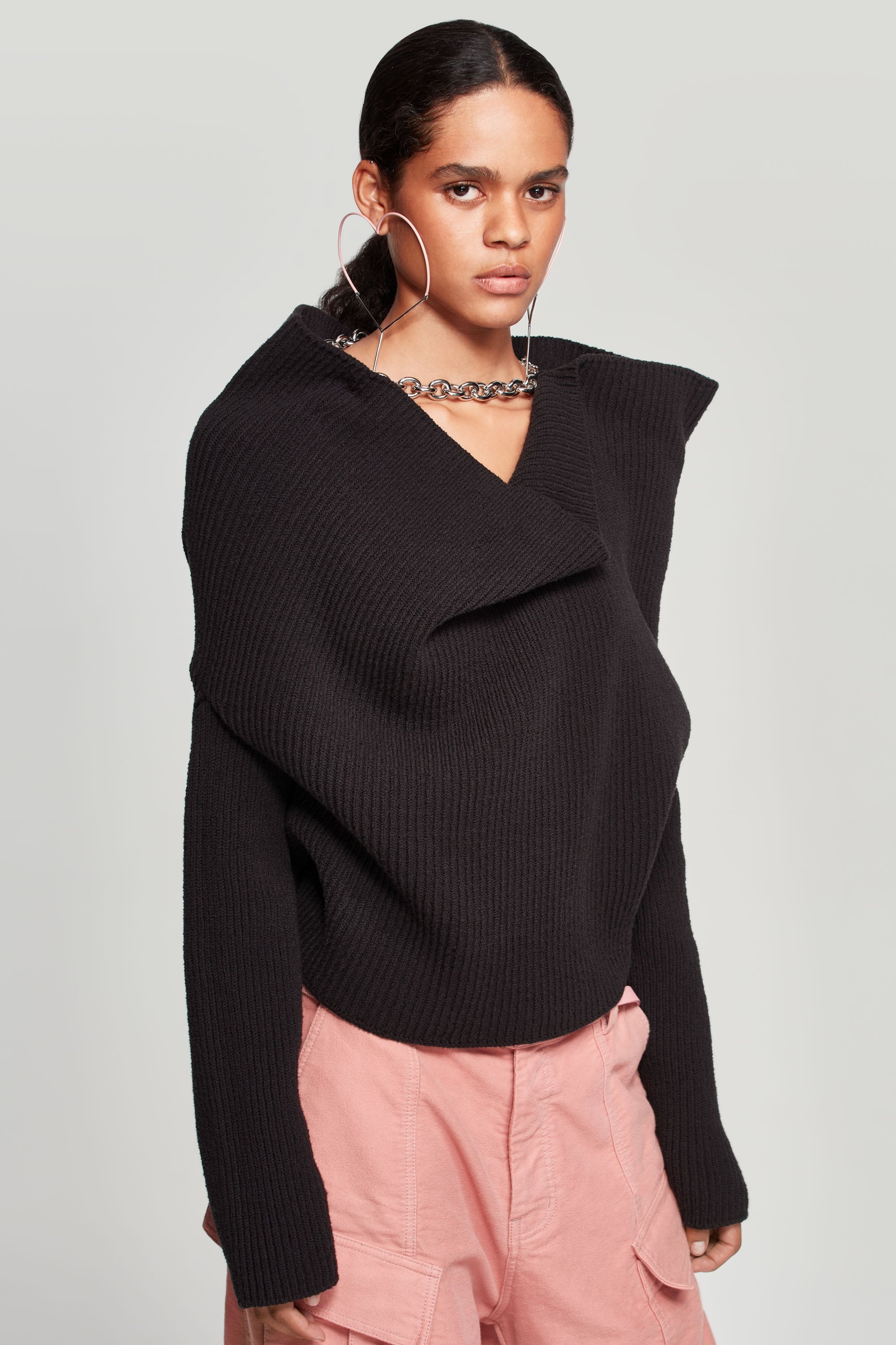 Draped Chain Ribbed Sweater - 4