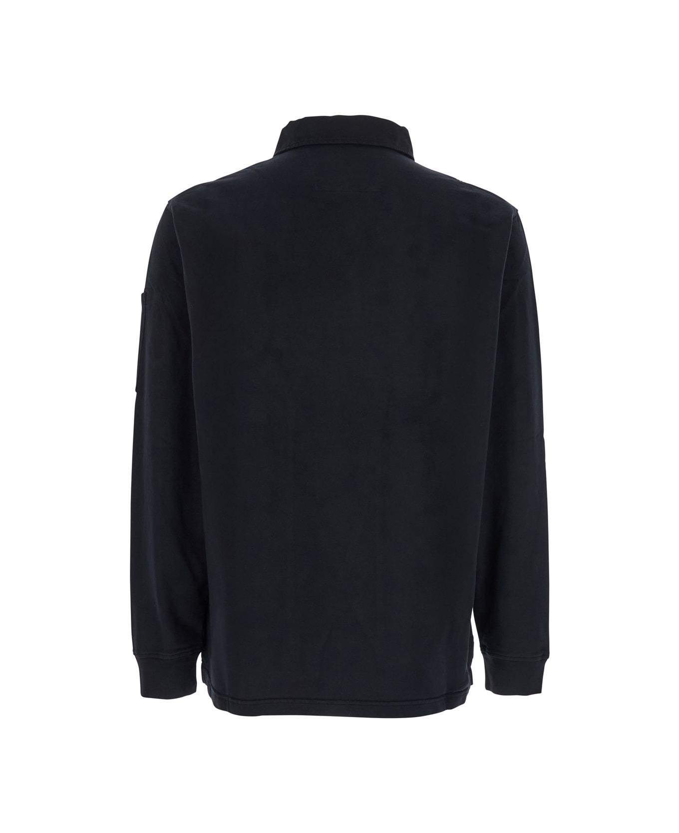 Black Sweatshirt With Polo Shirt Style Collar And Logo Plaque On The Sleeve In Cotton Man - 2