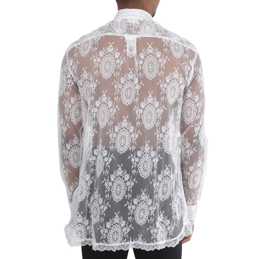 Burberry Optic White Oversized Tie-Neck Chantilly Lace Shirt - 6