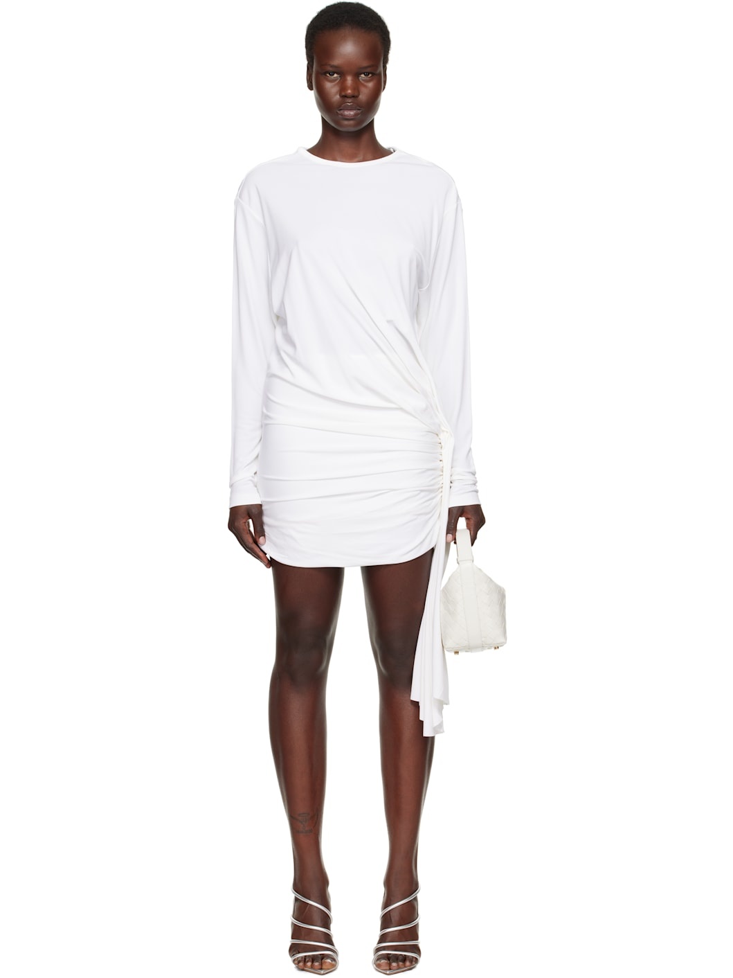 White Side Cowl Drape Extension Minidress - 1