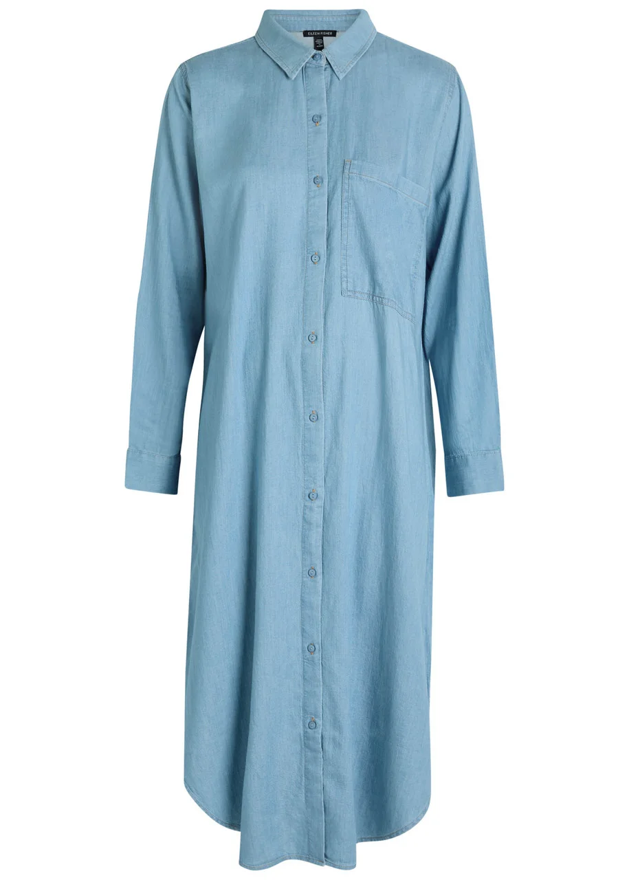 Eileen Fisher Cotton Chambray Midi Shirt Dress - 1