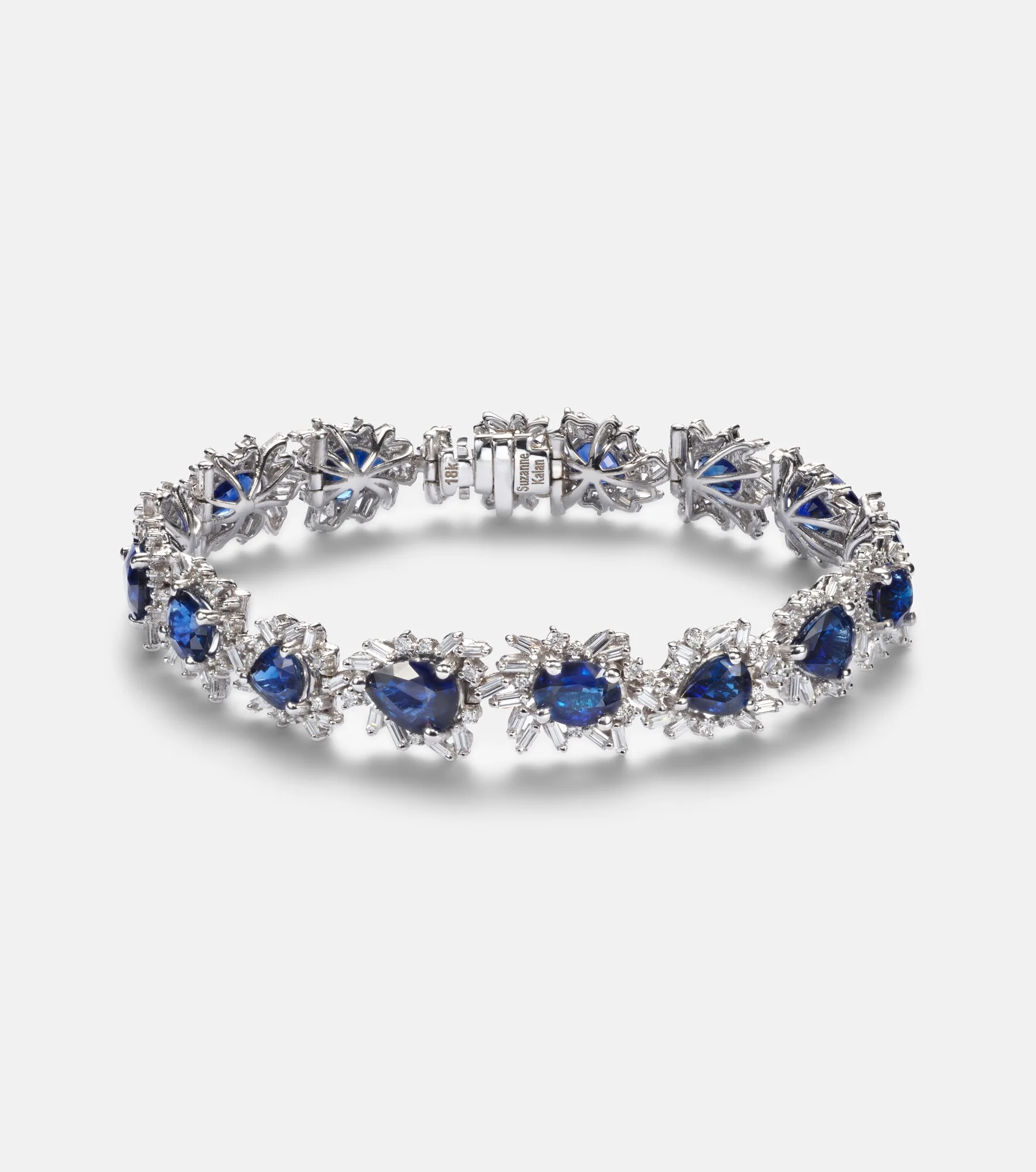 18kt white gold tennis bracelet with sapphires and diamonds - 1