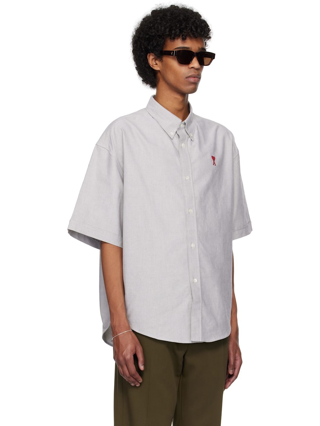 Gray Cotton Boxy Fit Short Sleeves Shirt - 2