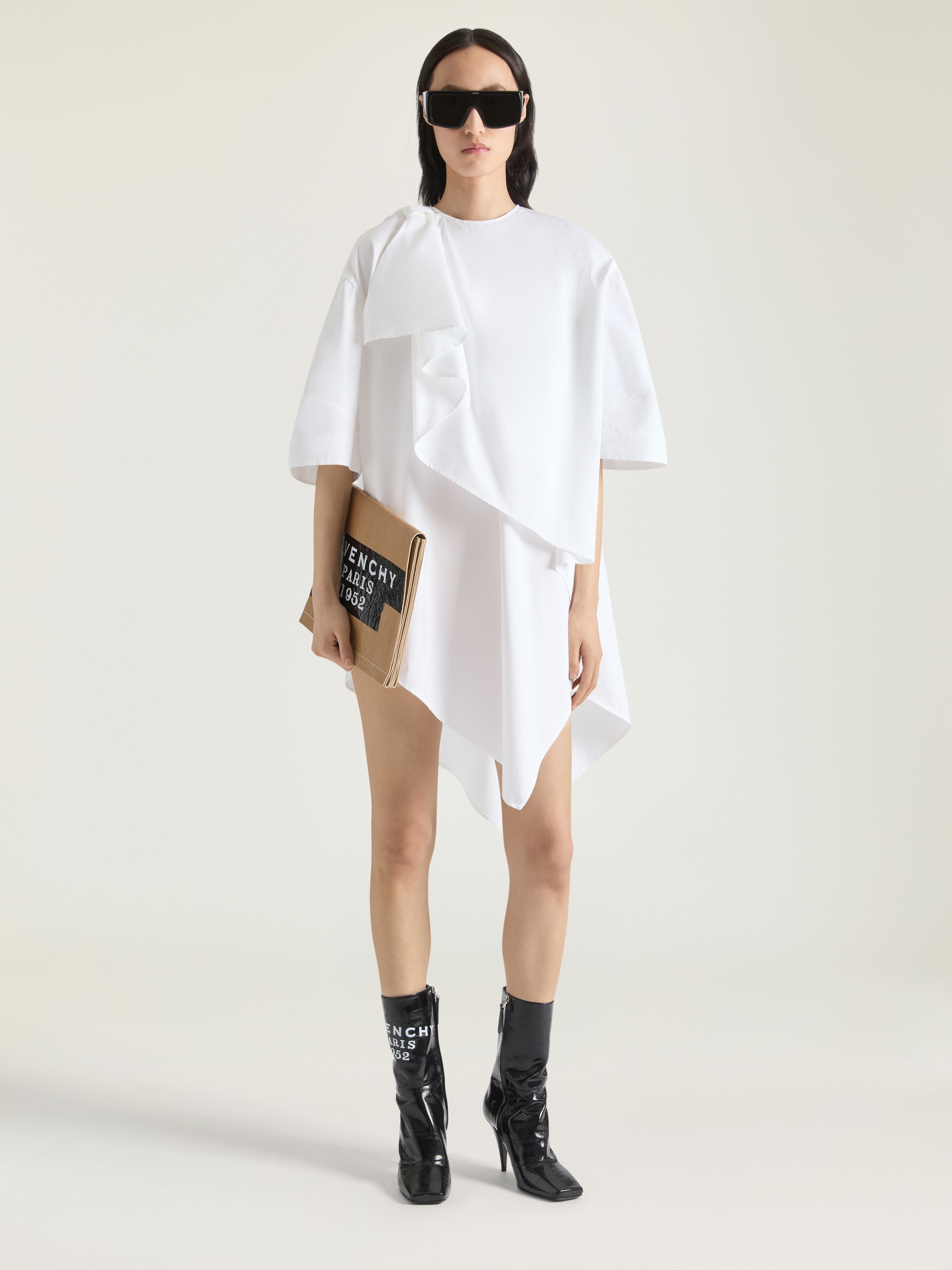 ASYMMETRIC SHIRT DRESS IN COTTON POPLIN WITH BOW DETAIL - 2