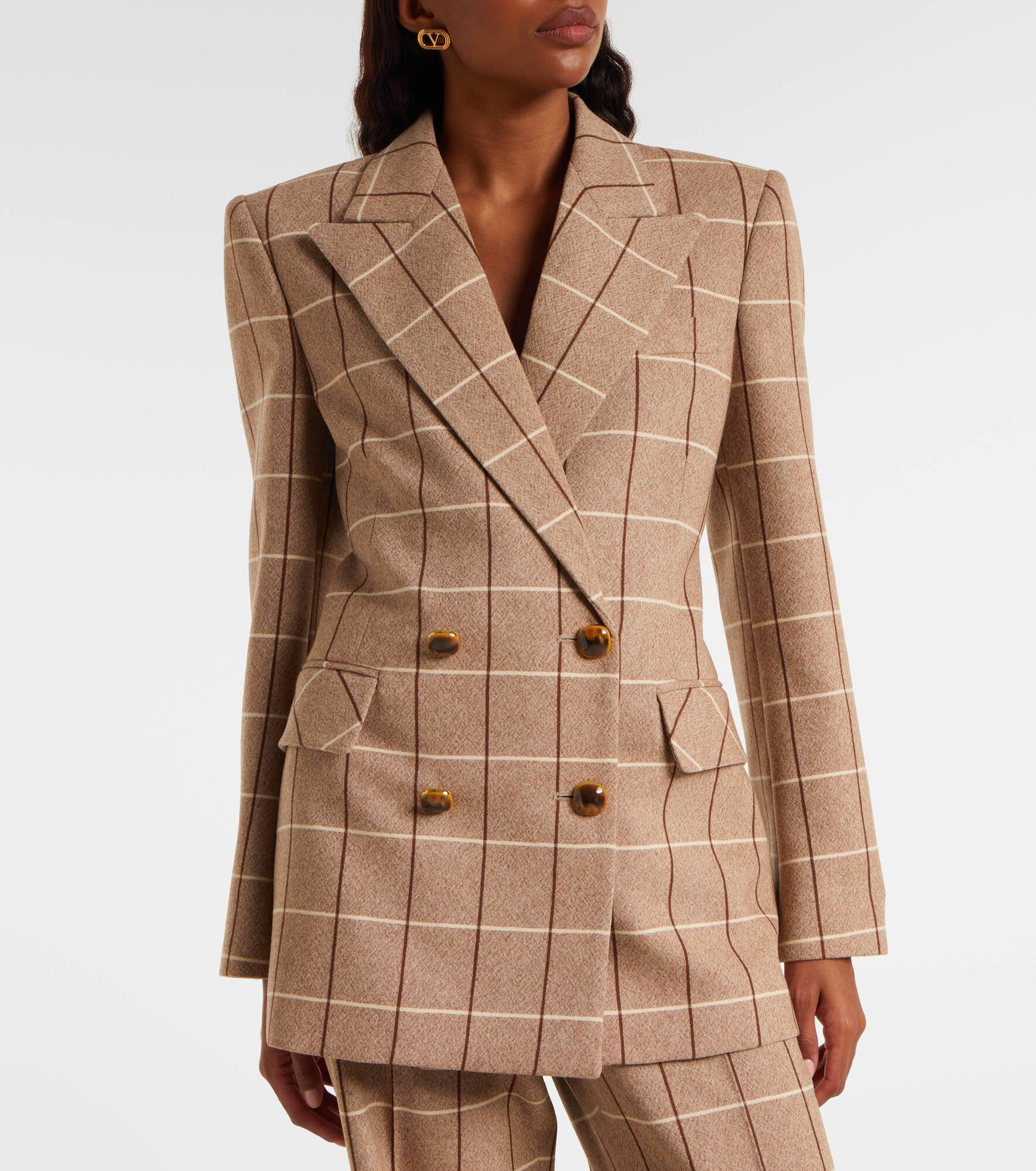 Checked double-breasted virgin wool blazer - 4