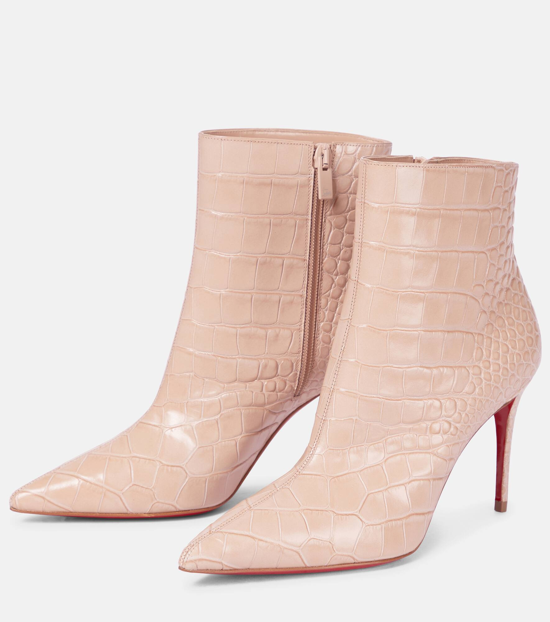 Croc-effect leather ankle boots - 5