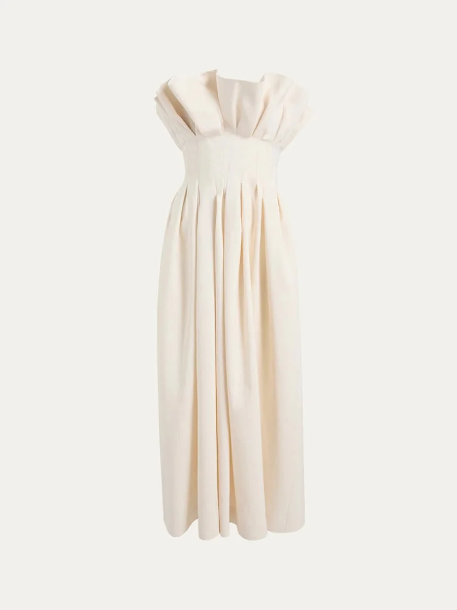 Claude Pleated Ruffle Strapless Midi Dress - 1