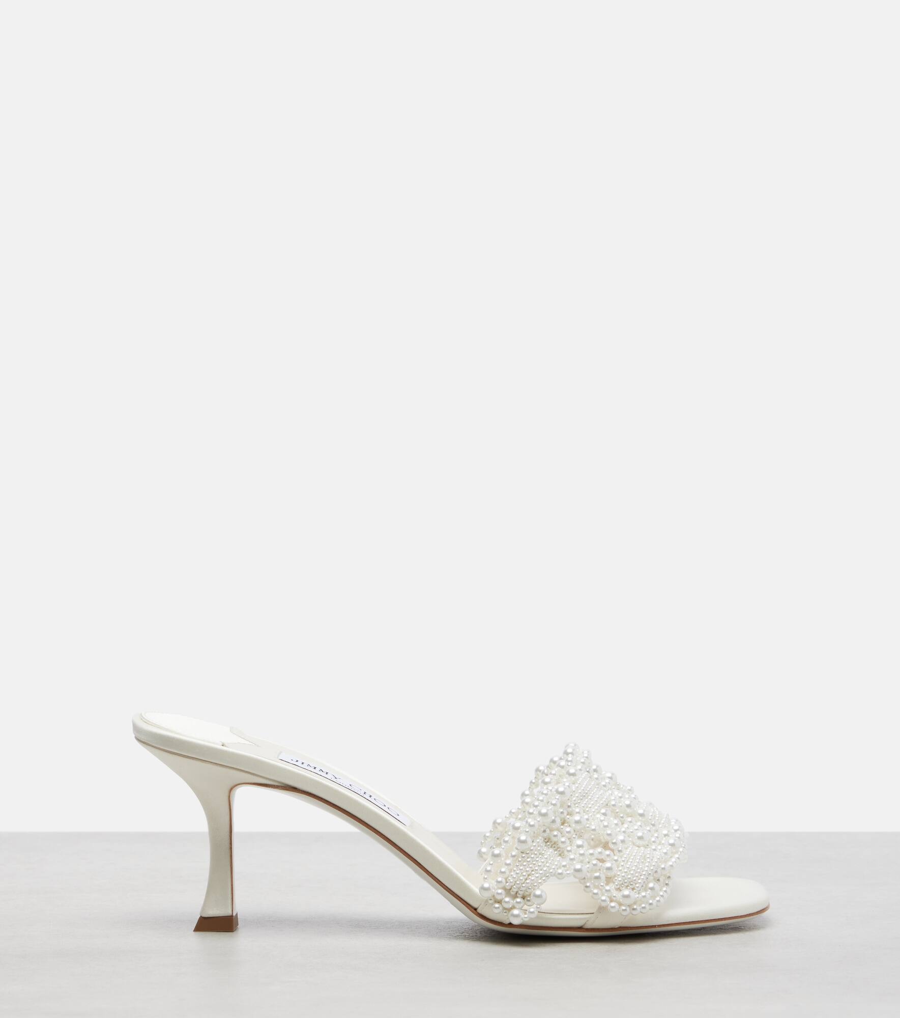 Cary 70 faux pearl-embellished satin mules - 4