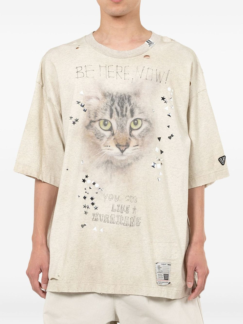 Maison MIHARAYASUHIRO cat-print distressed T-shirt outlook