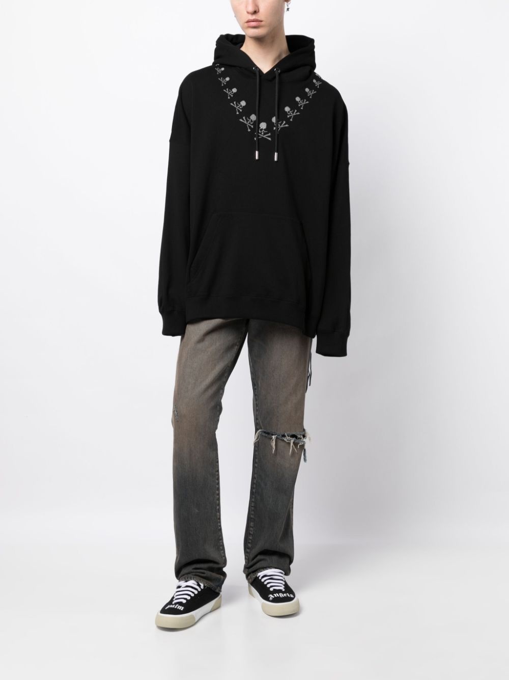 glitter-detail skull-print cotton hoodie - 2