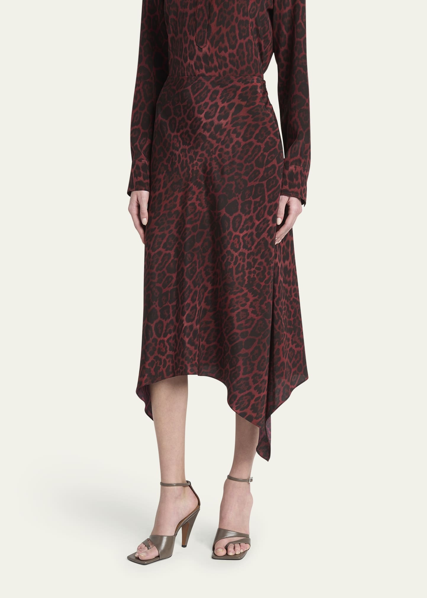 Leopard Print Asymmetric Silk Skirt - 4