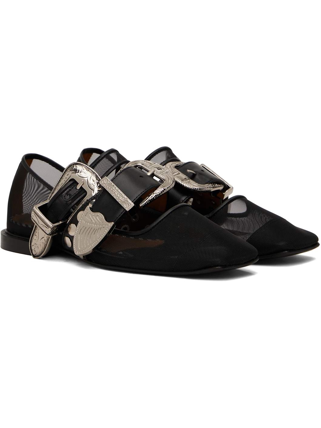 Black Metal Mesh Ballerina Flats - 4