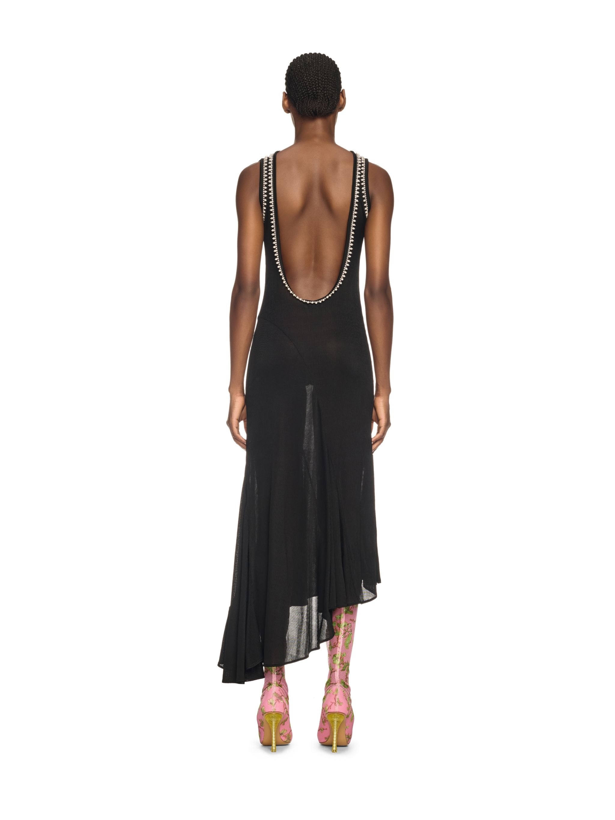 Black Ribbed Embellished Long Dress - 4