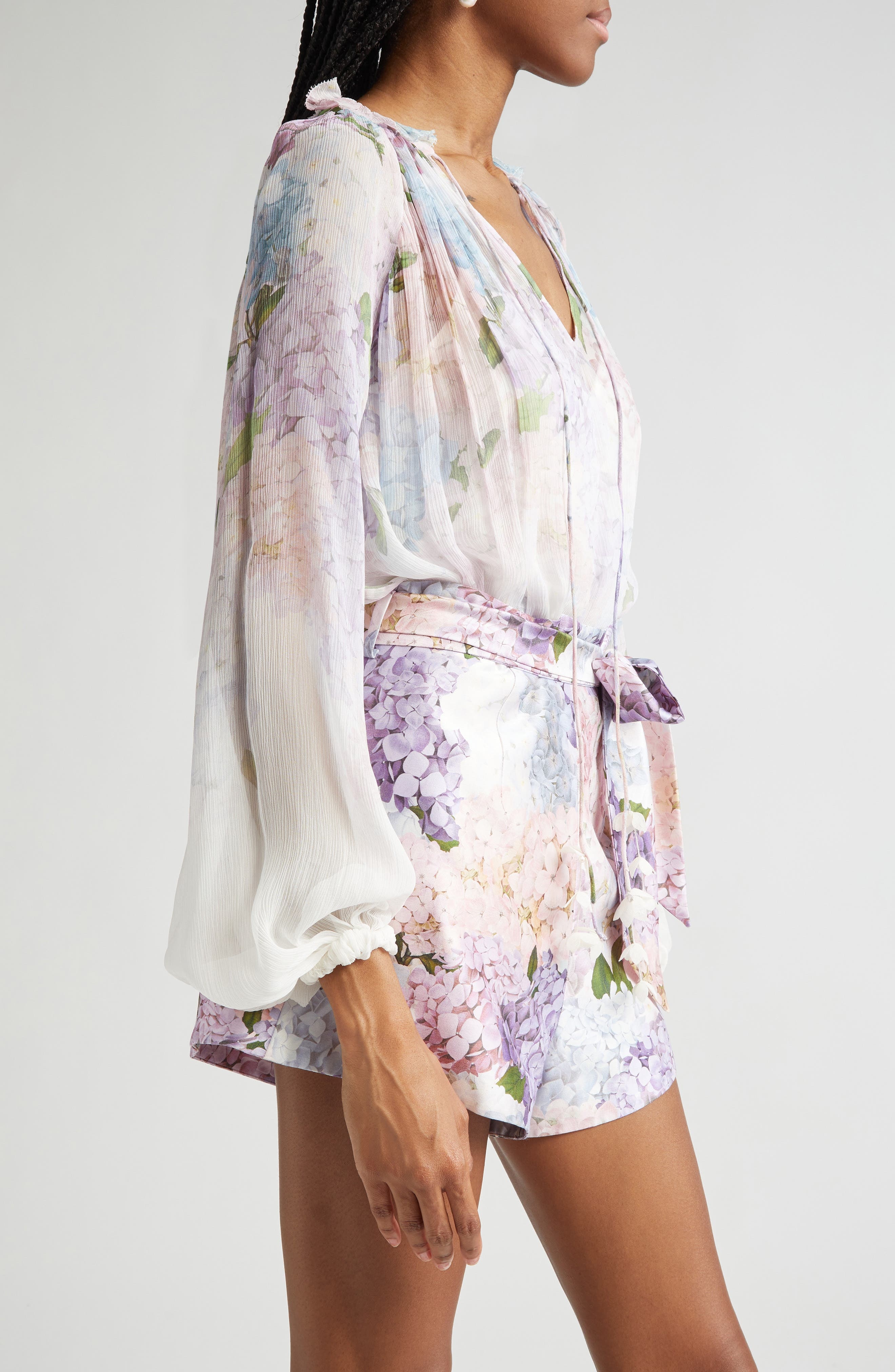 Zimmermann Floral Print Billow Top in Multi Hydrangea at Nordstrom - 4