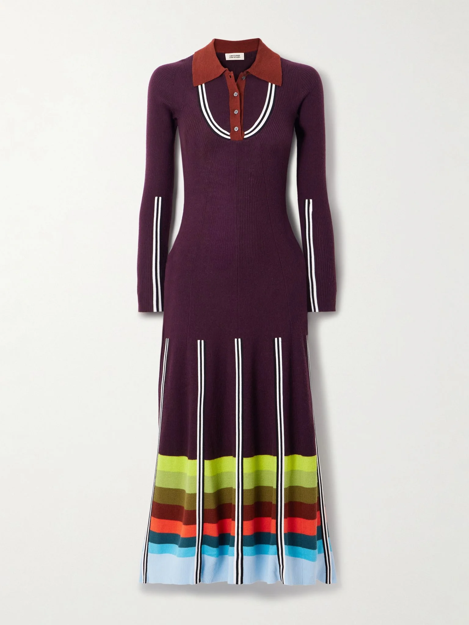 Striped ribbed wool-blend maxi dress Burgundy - 1