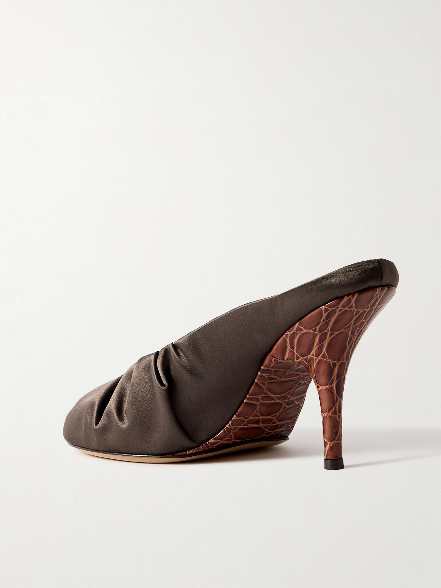 Ruched satin mules Dark brown - 3