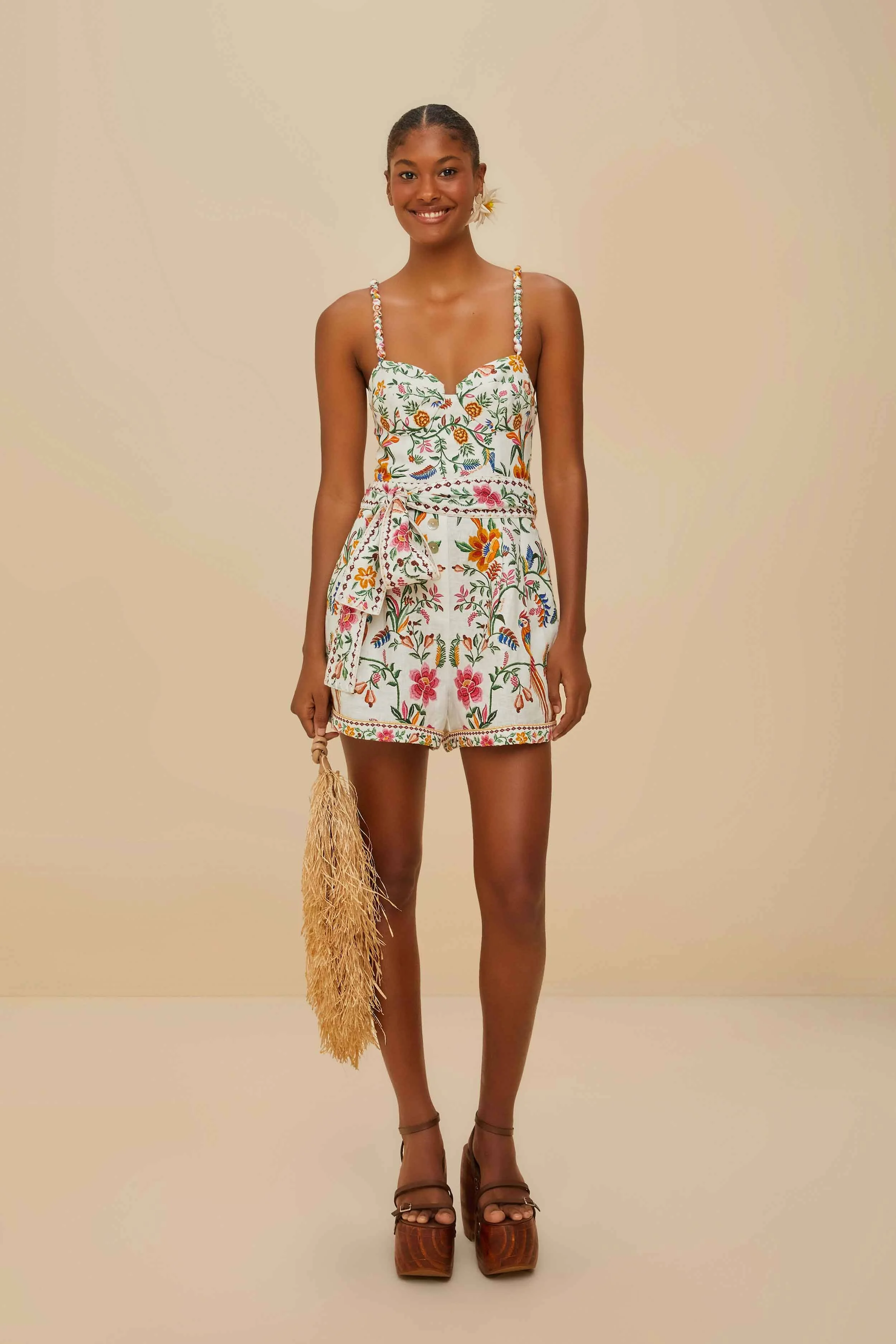 Off-White Delicate Forest Euroflax™ Premium Linen Romper - 1