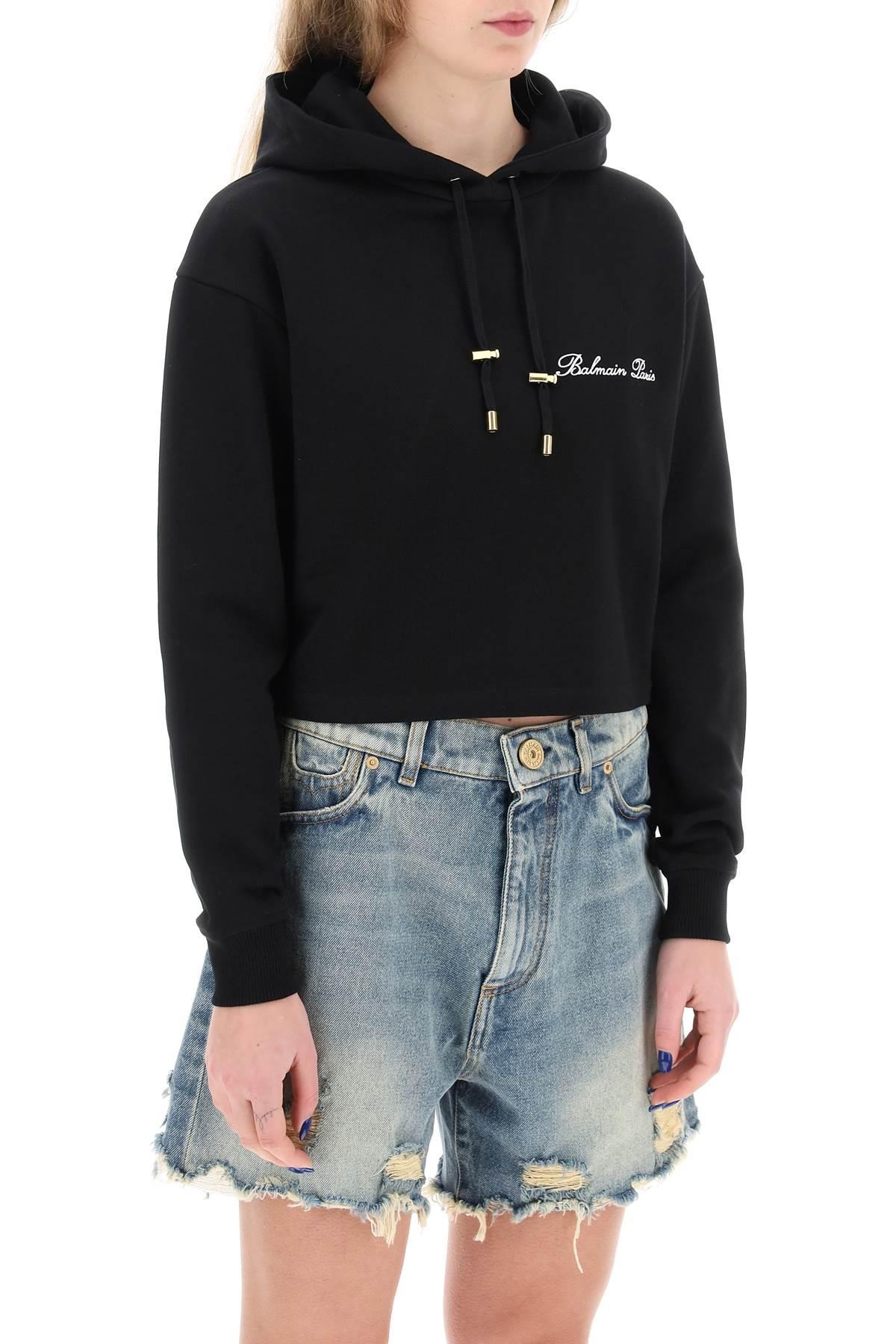 Balmain Cropped Hoodie With Logo Embroidery - 3