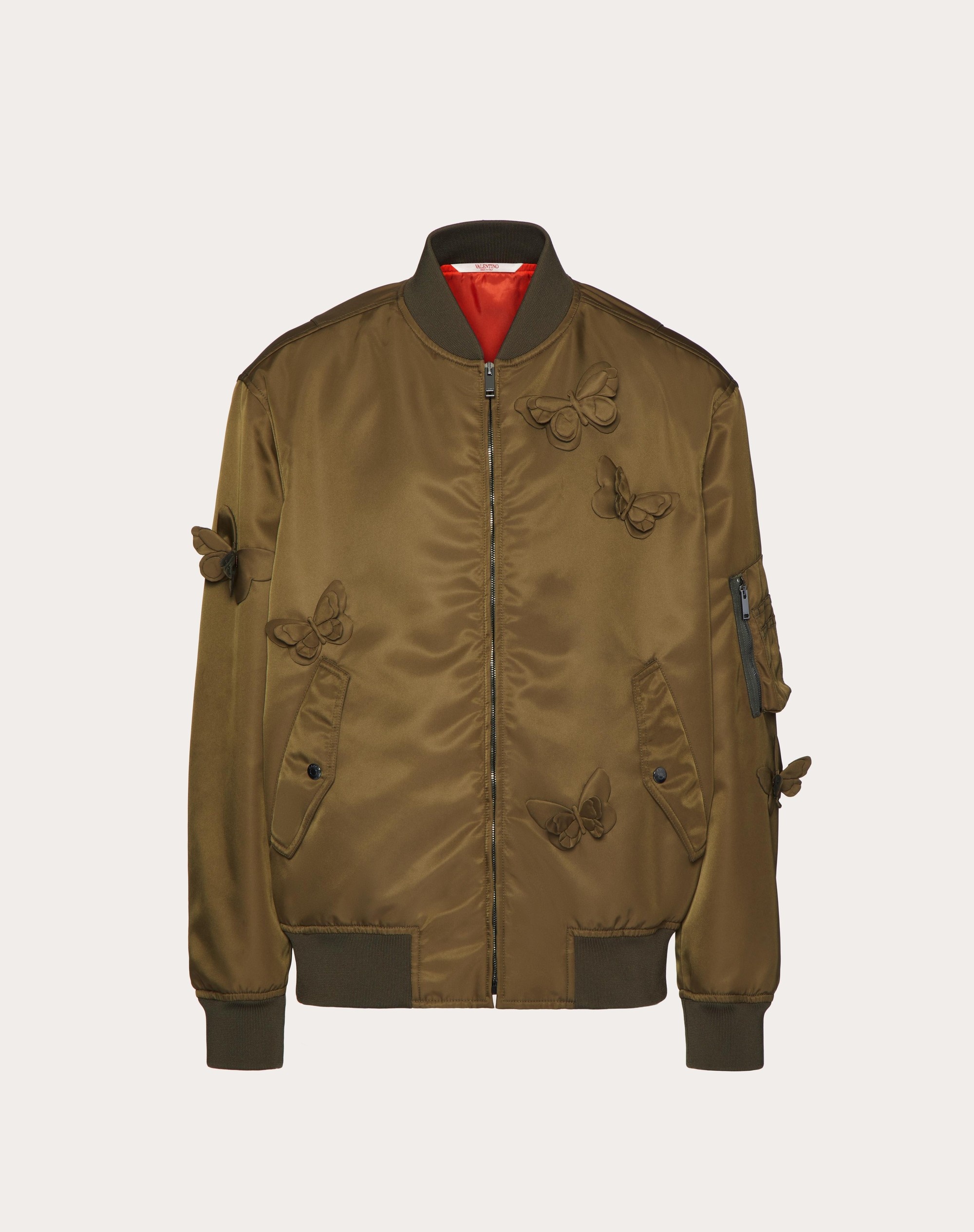 NYLON BOMBER JACKET WITH EMBROIDERED BUTTERFLIES - 1