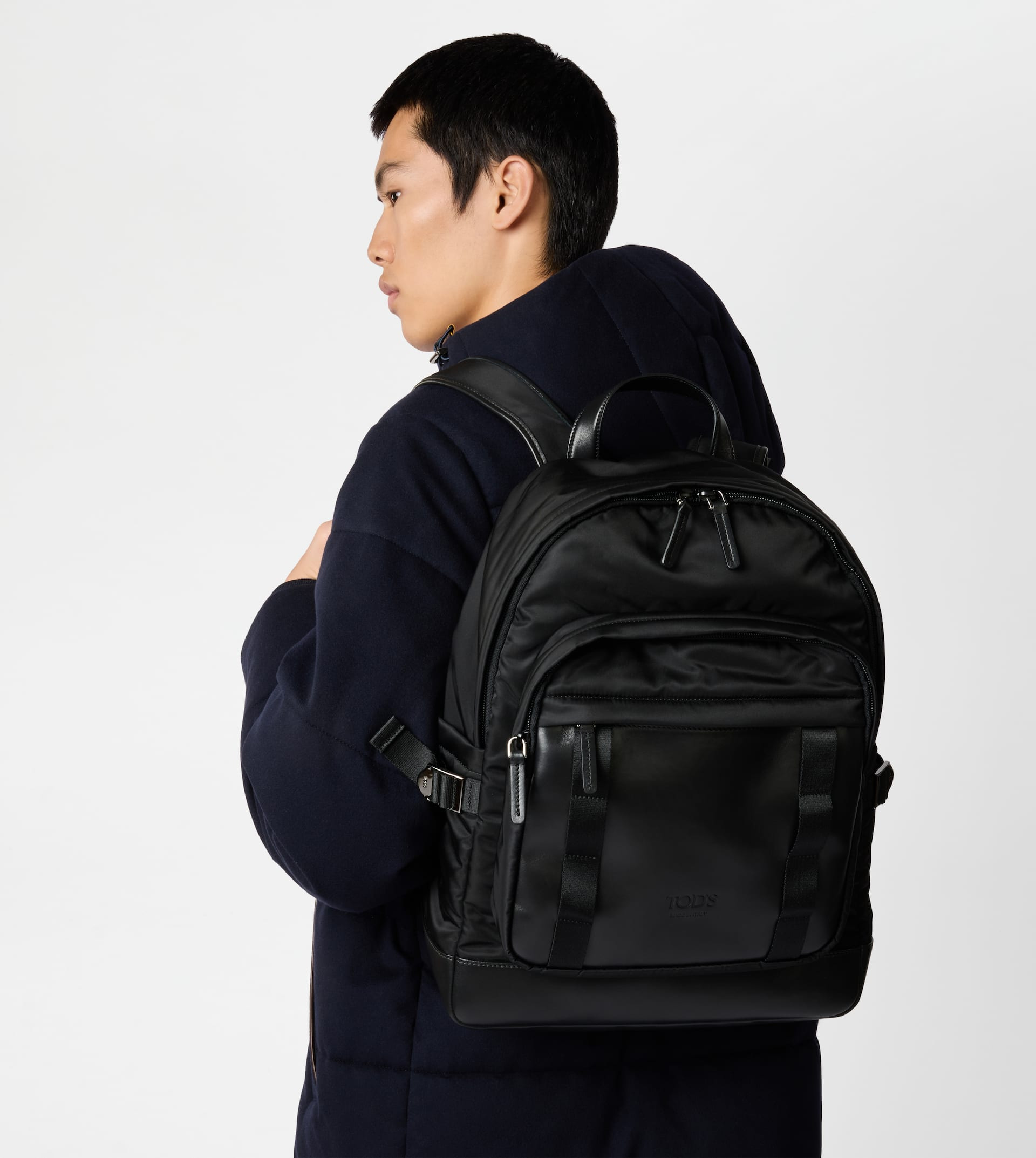 BACKPACK IN FABRIC AND LEATHER MEDIUM - BLACK - 6