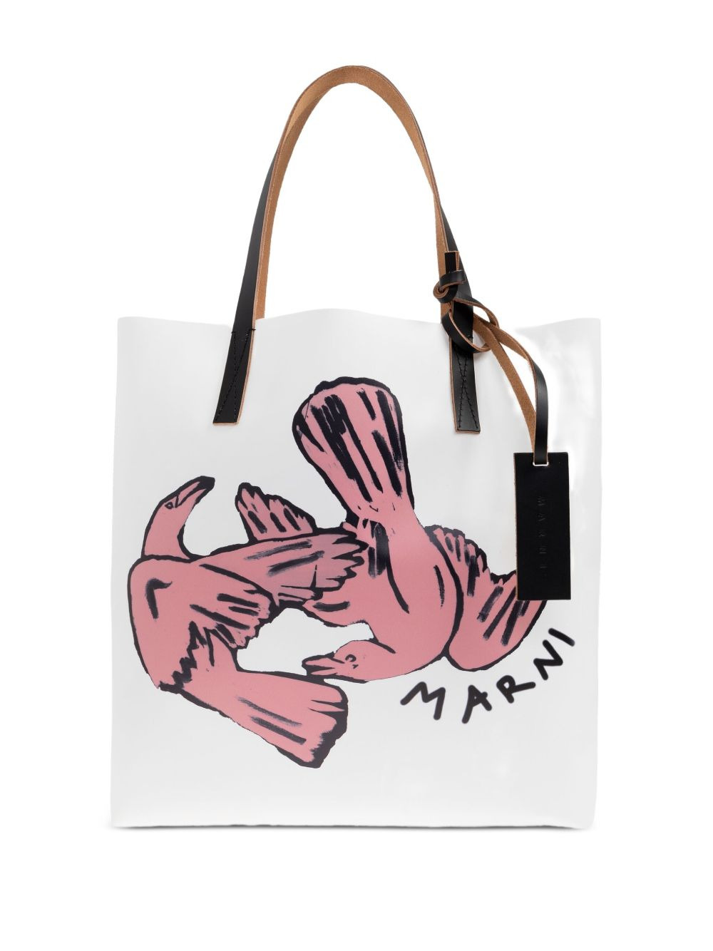 bird-print leather tote bag - 1