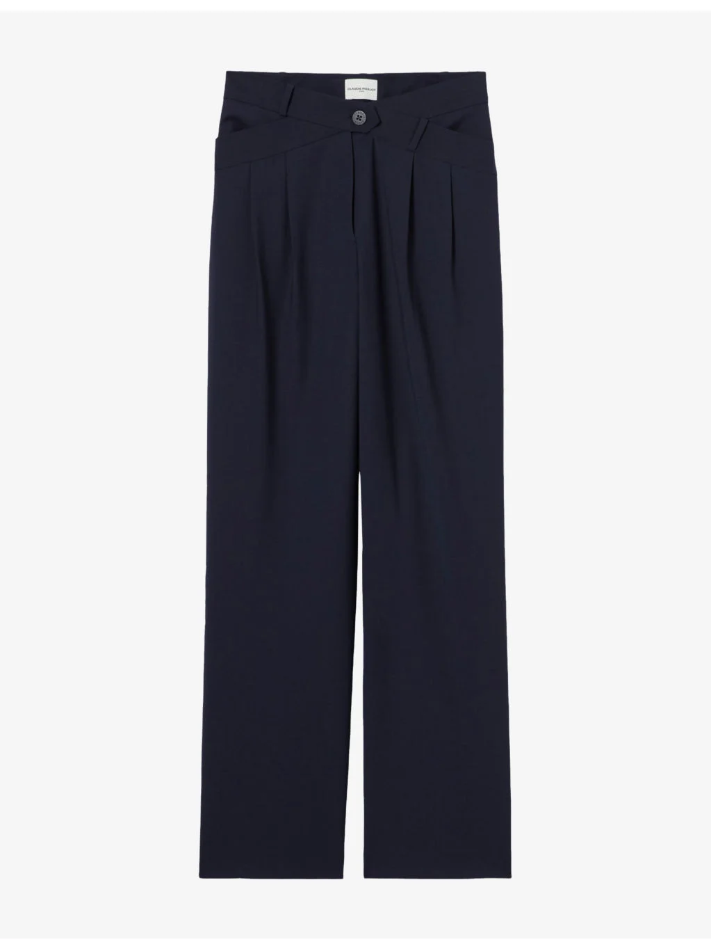 Crossover-Waist Wide-Leg Mid-Rise Wool-Blend Trousers - 1