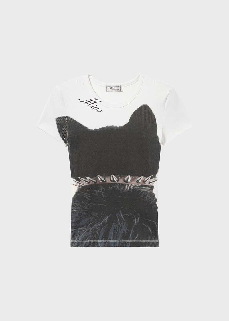 cat-print 고급 리브 T 셔츠 1