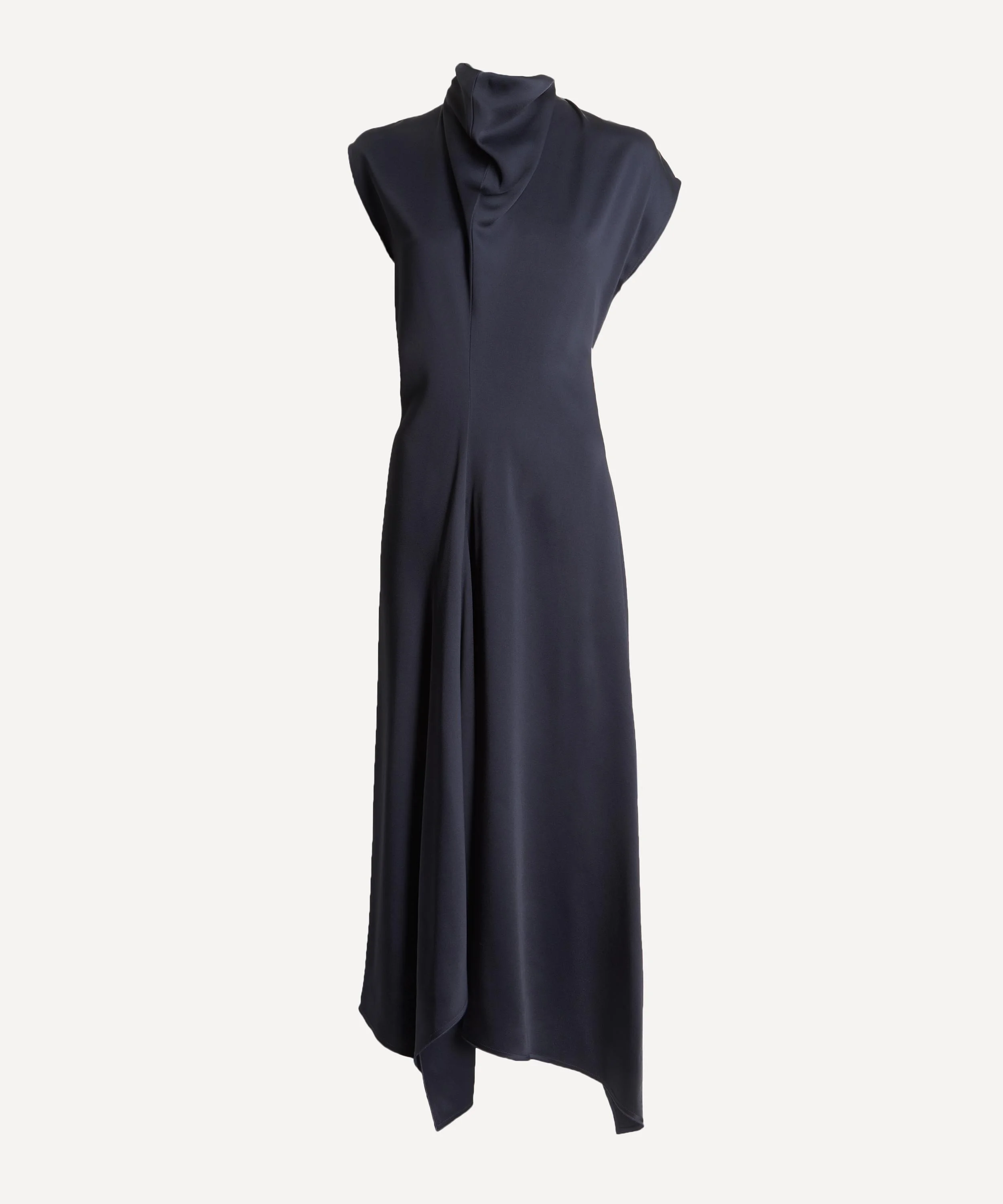 High Neck Draped Satin Midi Dress - 1