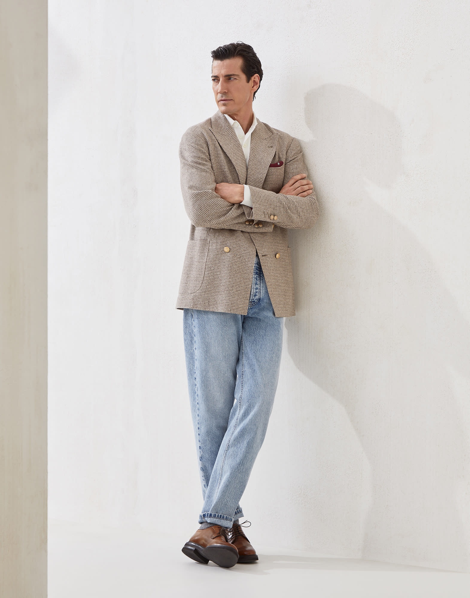 Cotton English rib knit polo with long raglan sleeves - 5