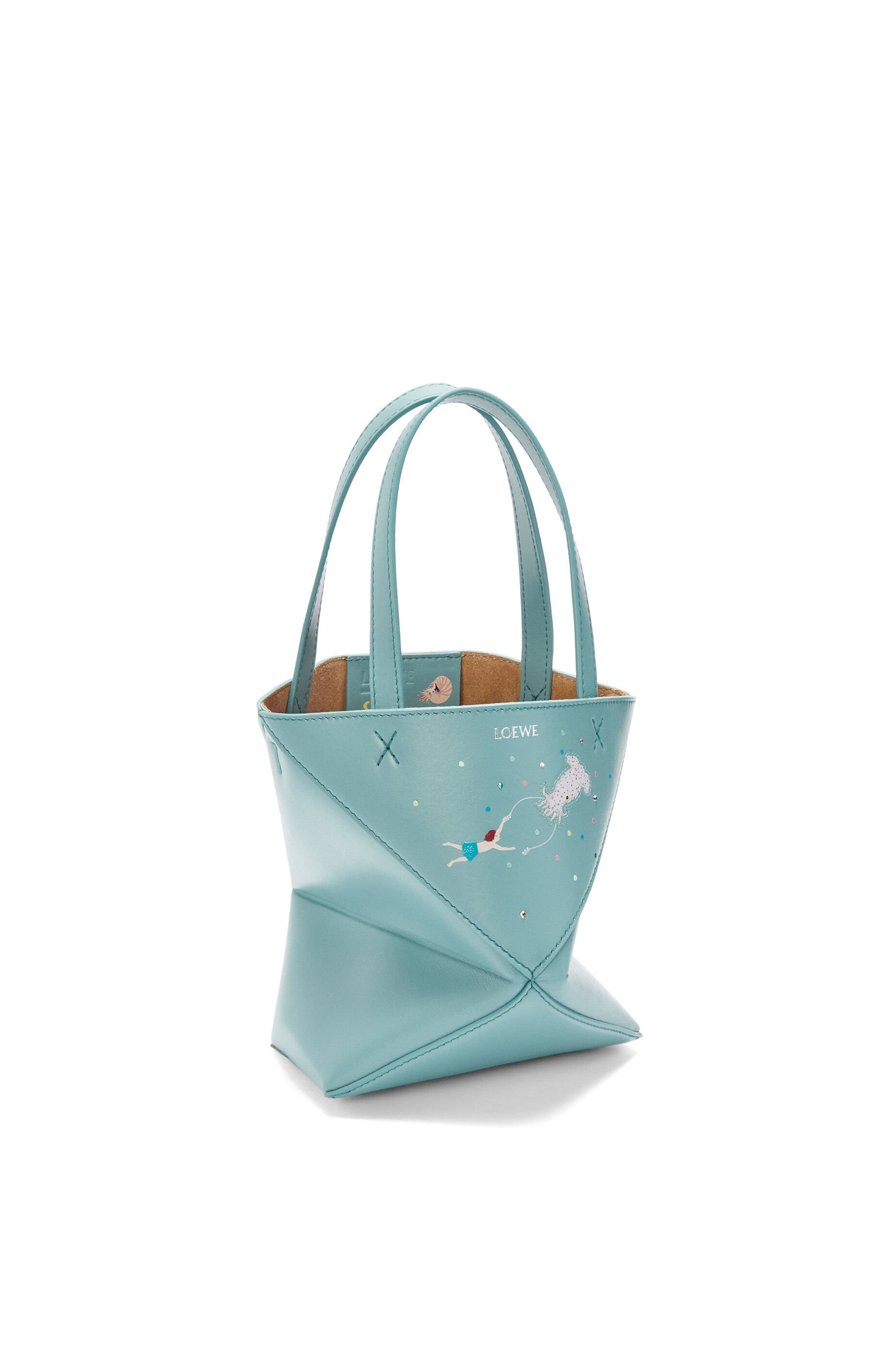 【LOEWE】PUZZLE FOLD TOTE MINI SQUID◆A779V25X13 Loewe Squid mini Puzzle Fold tote in shiny calfskin | REVERSIBLE