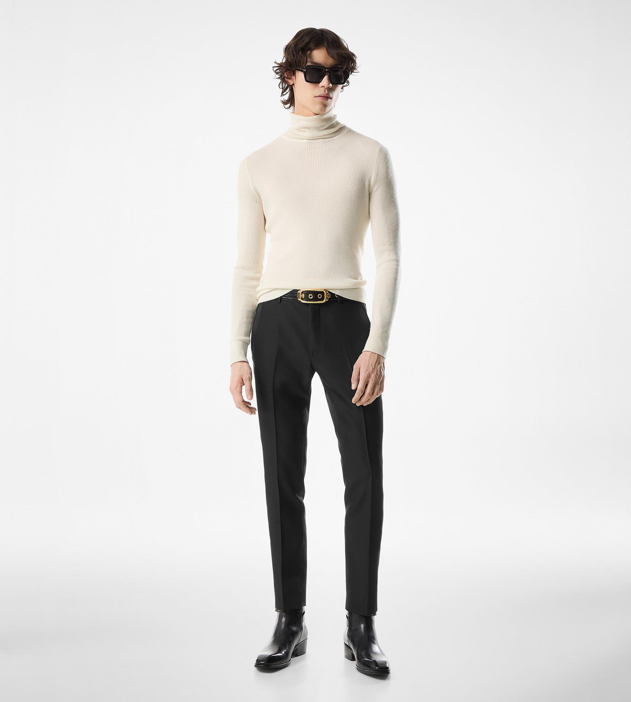 WOOL SILK CASHMERE RIB ROLL NECK - 2