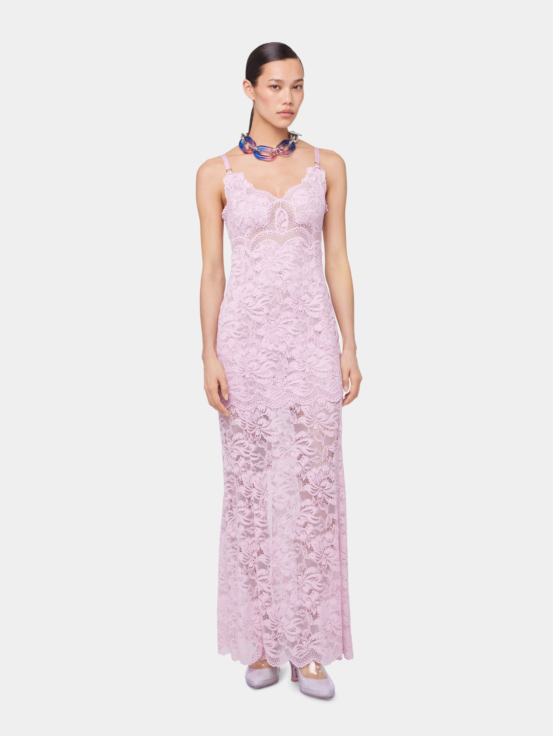 PINK LONG DRESS IN LACE - 2